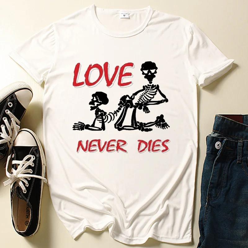 Love Never Die Skull Print T Shirt Women Short Sleeve O Neck Loose Tshirt Summer Women Causal Tee Shirt Tops Camisetas Mujer