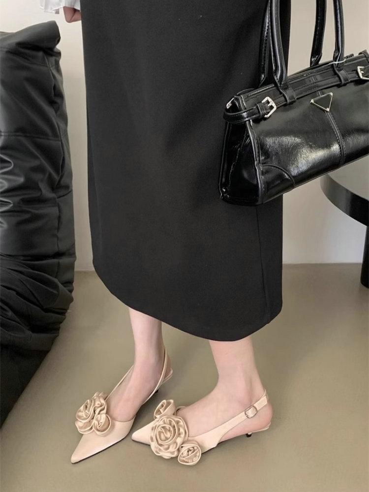 Fashion Pointed Toe French Flower Sandals for Women Spring and Summer Casual Sandals Women Ladies Shoes Low Heeled Women's Shoes