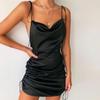 Summer Sexy Backless Satin Dress Soft Mini V Neck Bodycon Sling Casual Loose Slim Silk Bandage Length Adjustable Midi Dress