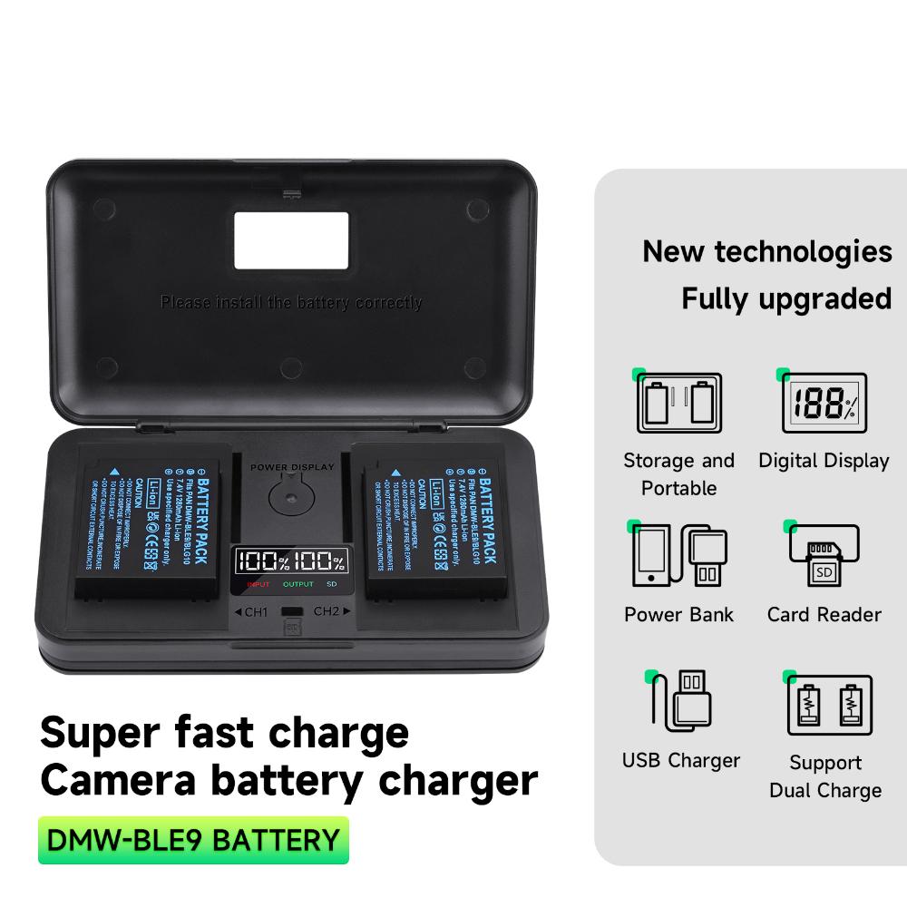 PALO Camera Battery Charger DMW-BLE9 LCD USB Dual Battery Charger with Camera Battery  for Panasonic DMC-GX7GK DMC-FG3GK GF3X DMC-LX100 DMC-GF4