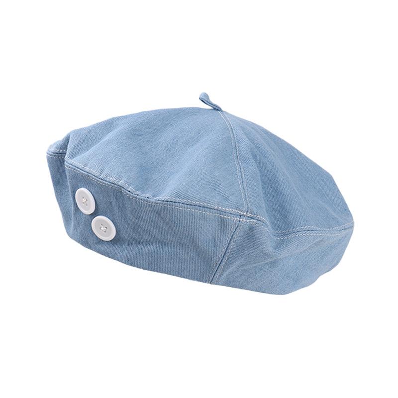 Cowboy Beret Women's Korean Style All Match Button Bud Painter's Hat Big Head Circumference Hat Showing Face and Trendy