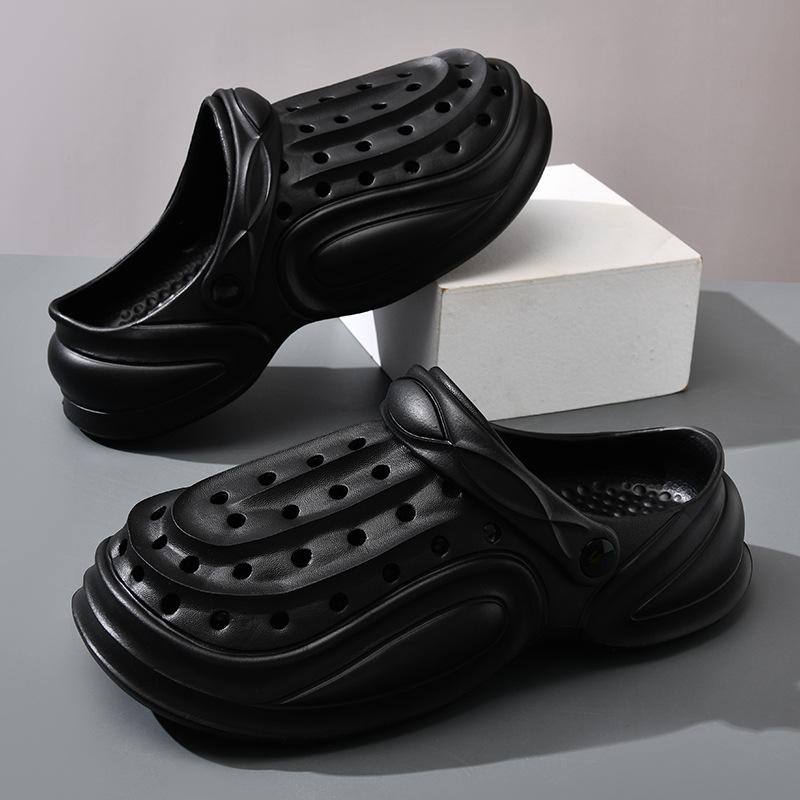 Hole Shoes Men's Summer Wear Simple and Versatile Breathable Beach Cool Slippers Thick-soled Non-slip Bag Head Drag Casual Slippers