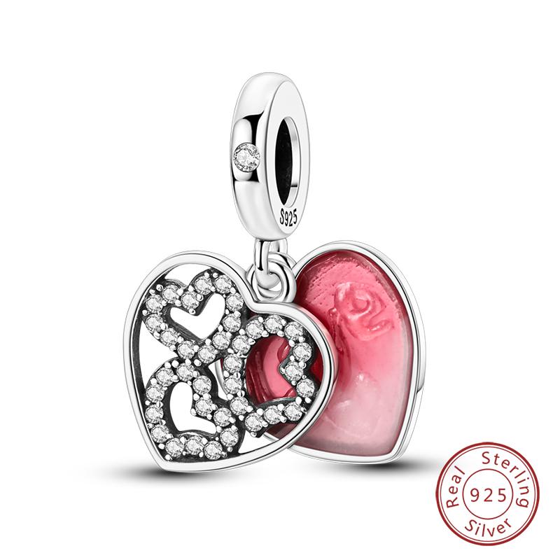 Copper Romantic Couple Rose Valentine'S Day Charms Beads Fit Qikaola Original Bracelets Fine Diy Jewelry Gifts