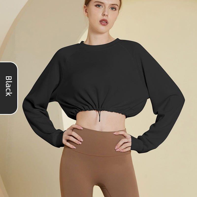 

Новинка Толстовка с длинным рукавом Женский короткий кроп-топ Блузка Утягивающая Куртка для тренировок Беговая куртка Куртка для йоги Black L
