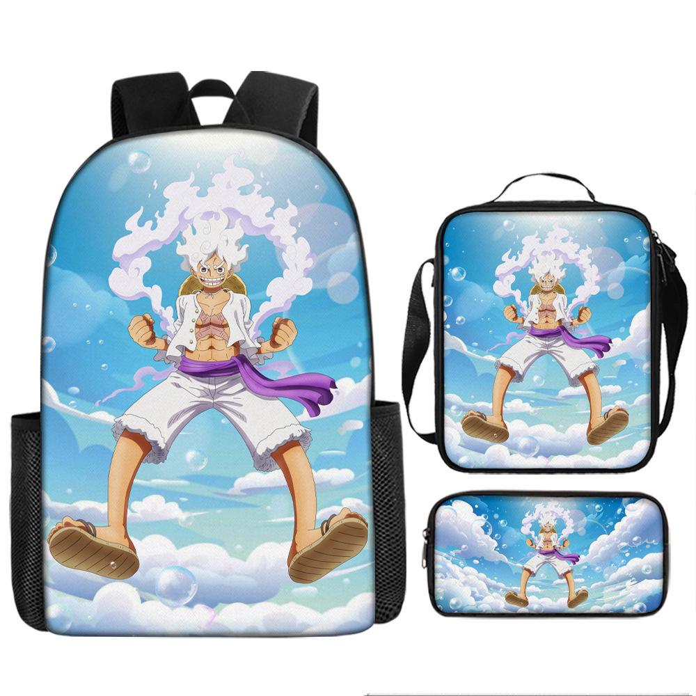 One Piece Cartoon Anime Rucksack Leichte Ergonomische Schultasche für Grundschüler Umhängetasche Federmäppchen Set