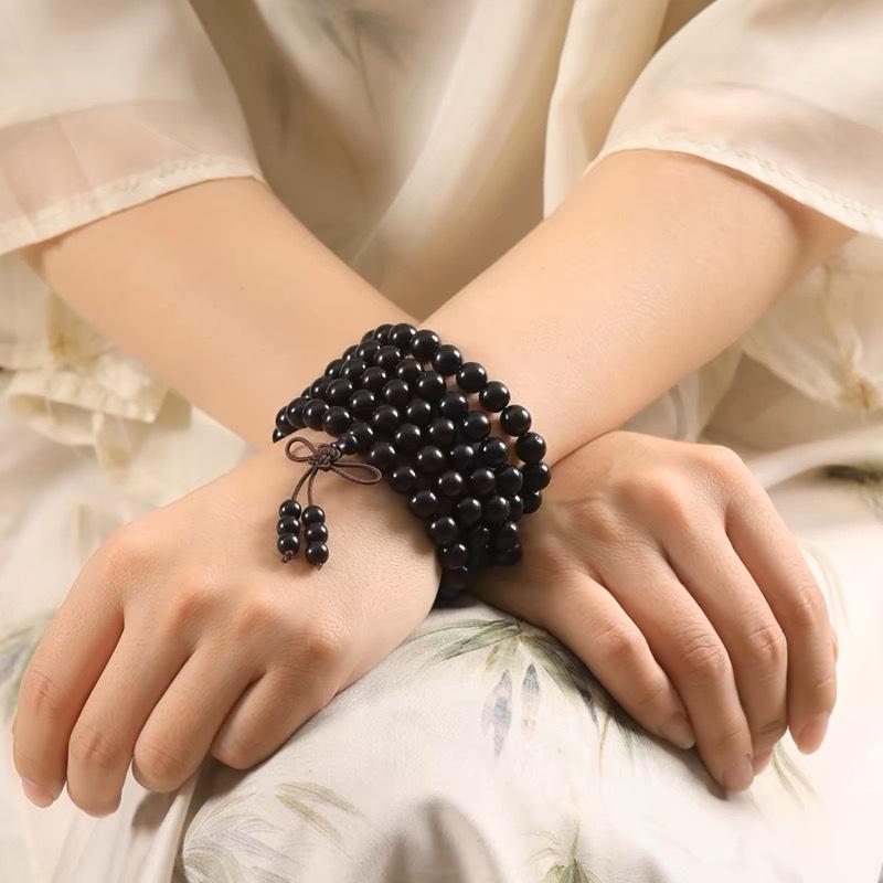 108-Bead Ebony Buddha Bracelet: Purple Light for Men & Women