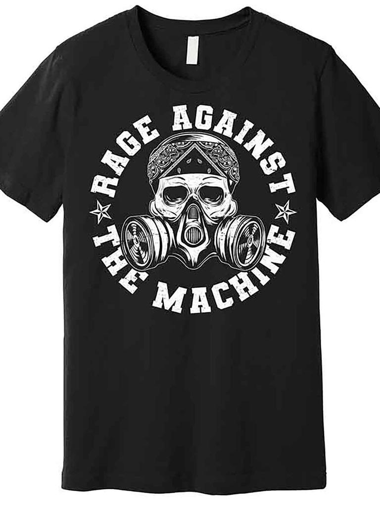 Rage Against The Machine Men's Black Graphic T-Shirt Edgy Skull Bandana Print Casual Loose Fit Short Sleeve Round Neck