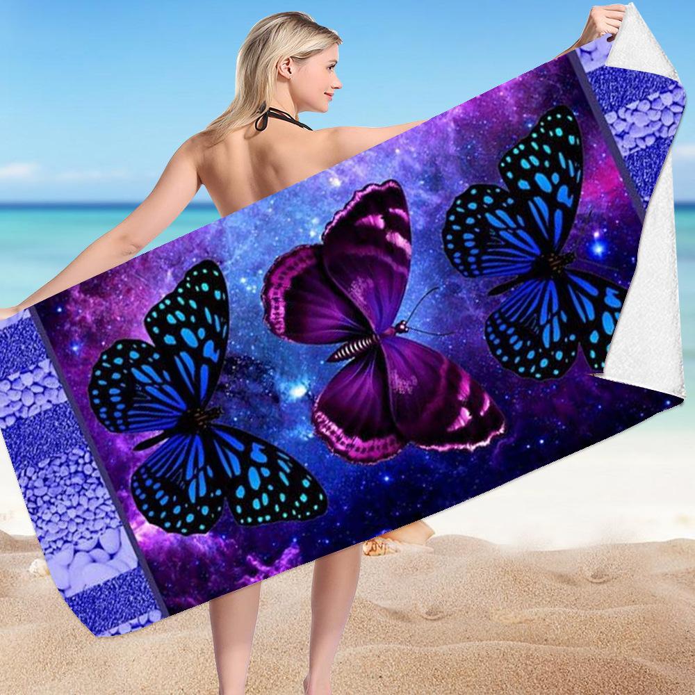

Purple Butterfly Series digital-printed polyester Superfine fiber double-sided fleece Beach vacation bath towel, beach towel W30*H60(CM)
