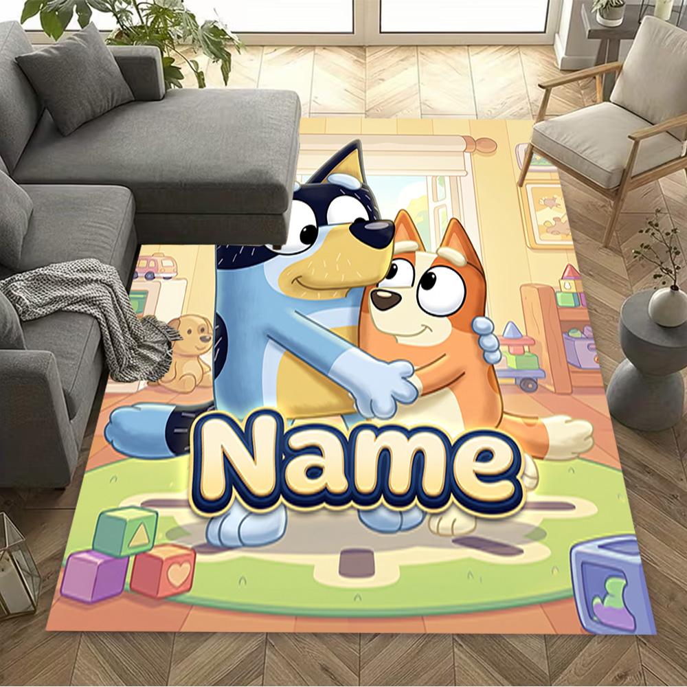 Bluey's Hug Adventure Personalized Text Area Rug Suitable for Decorate room Outdoor Game Room Kitchen Antislip Carpet Anime Office Decor