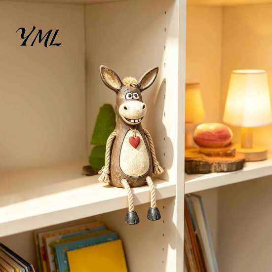 Unique Housewarming Gift Donkey Shelf Sitter Resin Figurine, Dangling Leg Farm Animal Statue, Rustic Stable Craft Ornament Country Table Edge