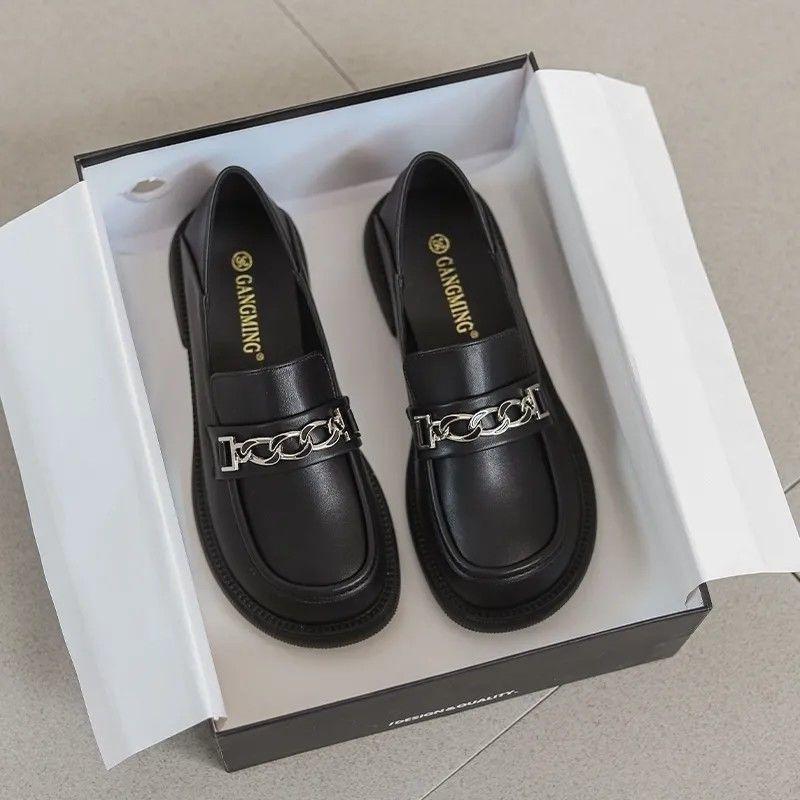 

Black loafers 2025 new super soft small leather shoes women s spring and autumn soft-soled single shoes thick-soled British large size 41 33