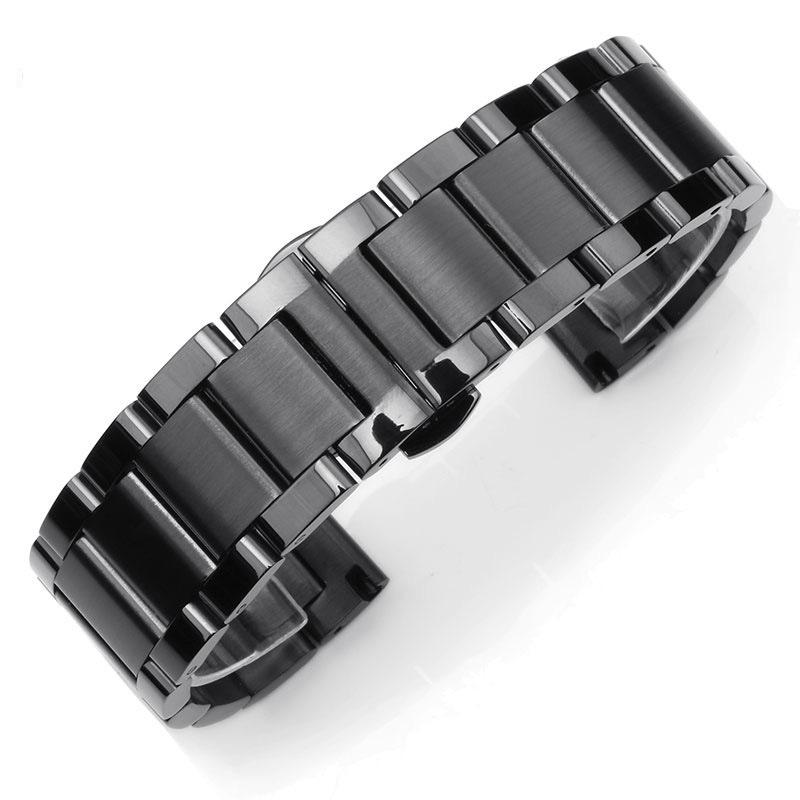 Solid Longjing Steel Watch Band – Three-Bead Men's Brushed Metal Strap