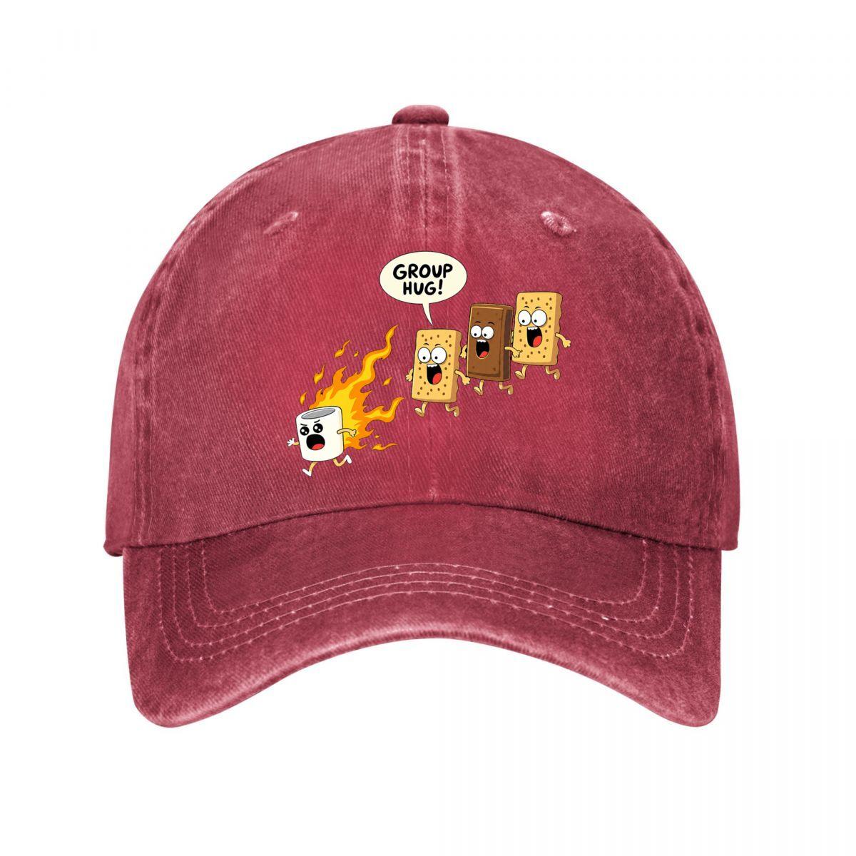Funny Campfire Marshmallow Cracker Chocolate Group Hug Washed Baseball Cap Outdoor For Womens Unisex FeUnisex One Size