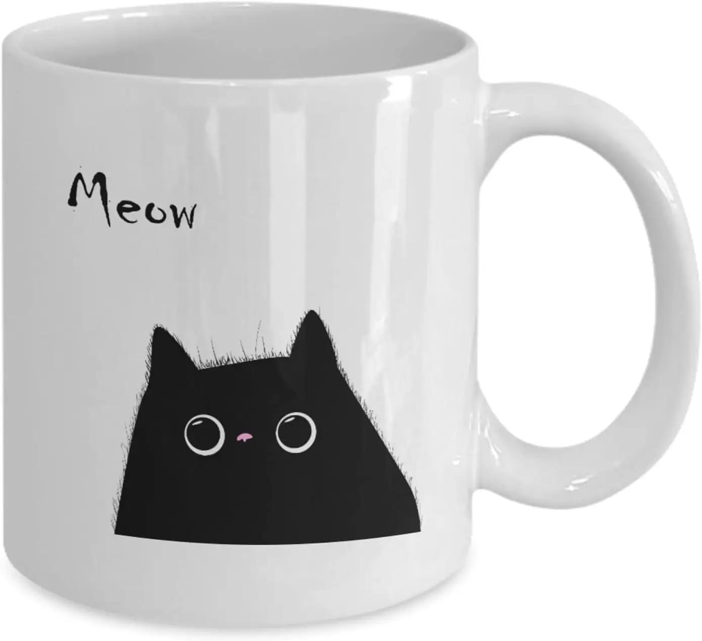 Meow cat lover mug-black cat coffee cup female girl gift office ceramic cup 320ML white mugs coffee cups 301-400ml