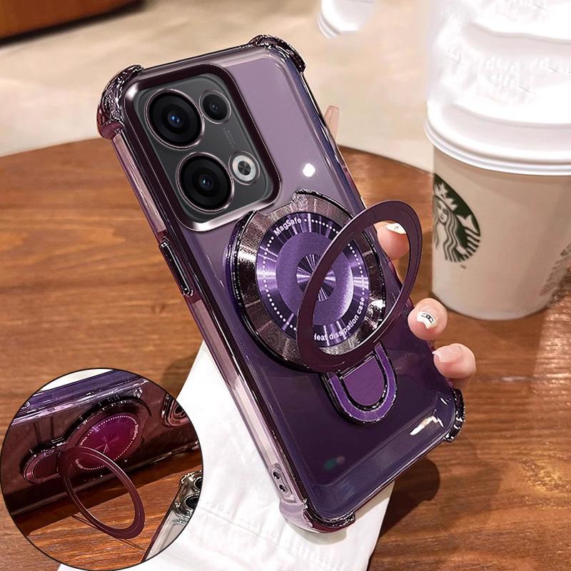 Shockproof Plating Magnetic Bracket Magsafe Case on For OPPO Reno 14 14F13 12 11 Reno14 Reno13 F Pro 13F 12F 11F Silicone Cover