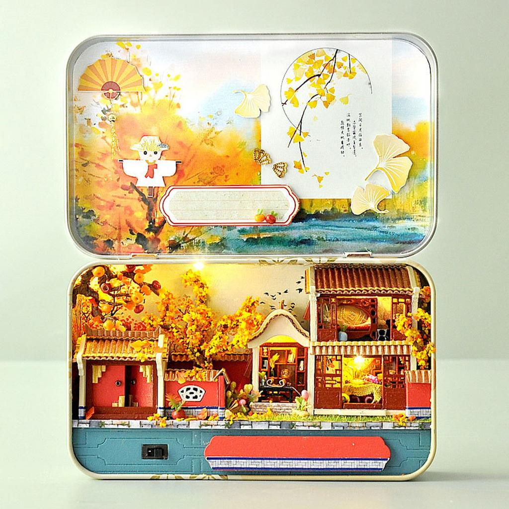 DIY Cabin Handmade Model Toy Iron Box With Light Creative Gift