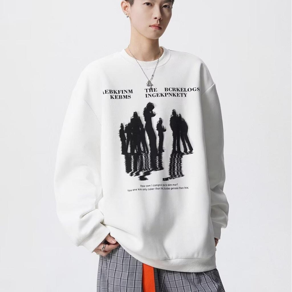 Retro Character Printed Crew Neck Sweater Men and Women the Same Autumn Trendy Couple Loose Versatile Pullover Top