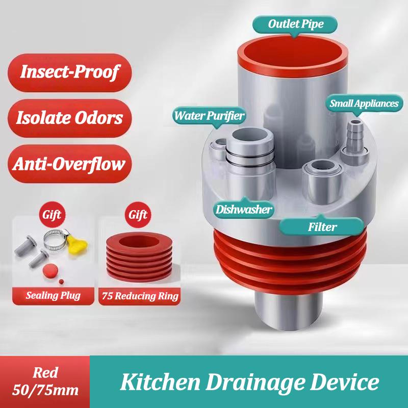 Kitchen Pipe Drainpipe Connector Five-in-One Dishwasher Sink Sewer Odor-Proof Insec  Joint Water Purifier Front Filter Connector