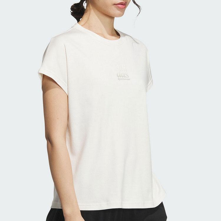 Adidas Alphabet Print Casual Round Neck Training T-Shirt Women Tops Apricot IM8859