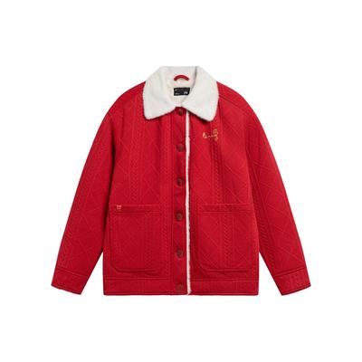 Li Ning Daily Prosperity Series Color Block Fleece Warme Jas Damesjas Samba-Rood AFDU042-1