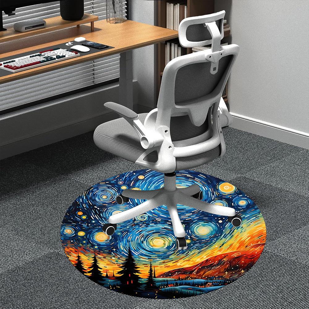 1PC Starry Night Landscape Office Round Area Rug, Mat Suitable ForOffice, Under Office Chairs Bedroom Living Room Home Decor, Room Deco