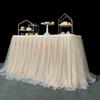 Artificial Gauze Fluffy Table Skirt Pearl Chiffon Table Cloth for Party Wedding Decor Baby Birthday Dessert Table Skirt