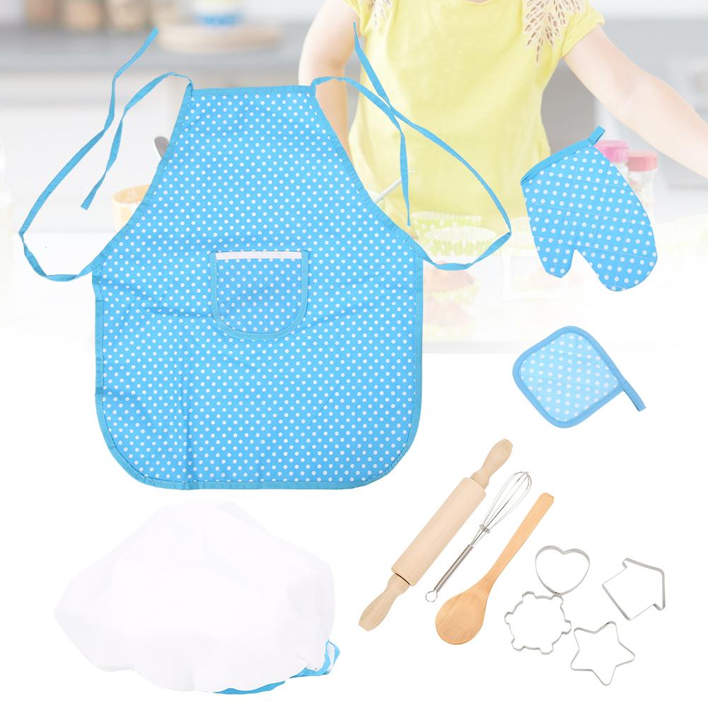 11pcs Cake Baking Role Play Set Kids Kitchen Costume Apron Chef Hat Cooking Mitt Cookie Cutters