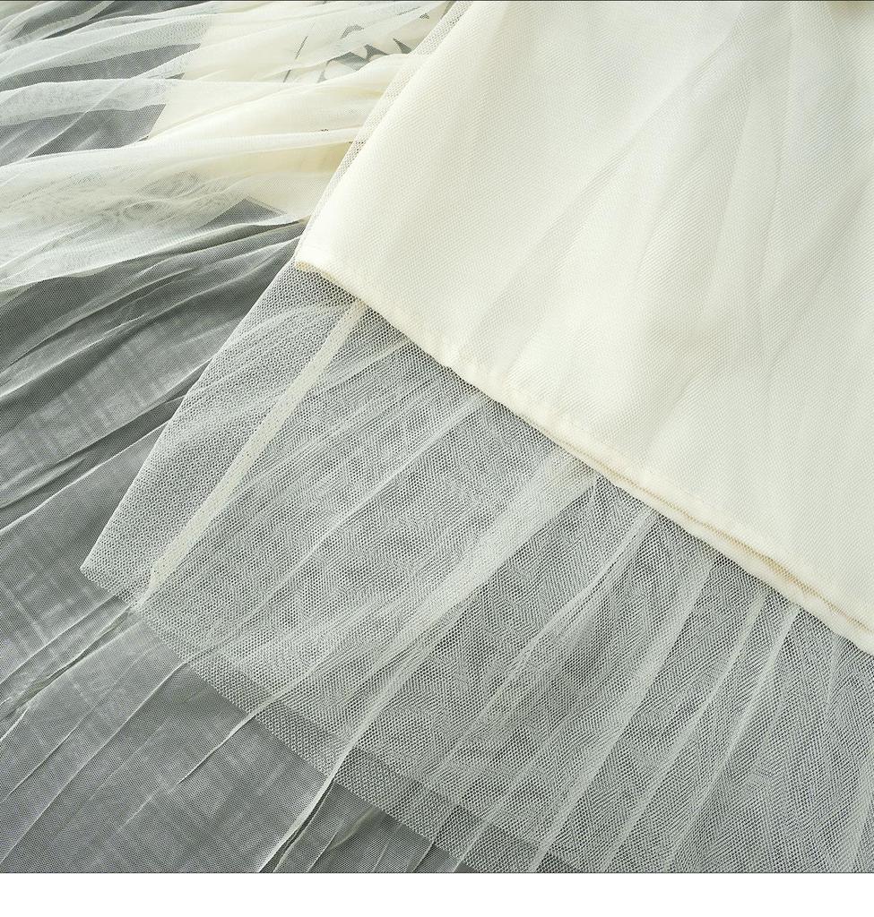 White Mesh Midi Skirt for Women - Elegant High Waist Drape Gentle Style
