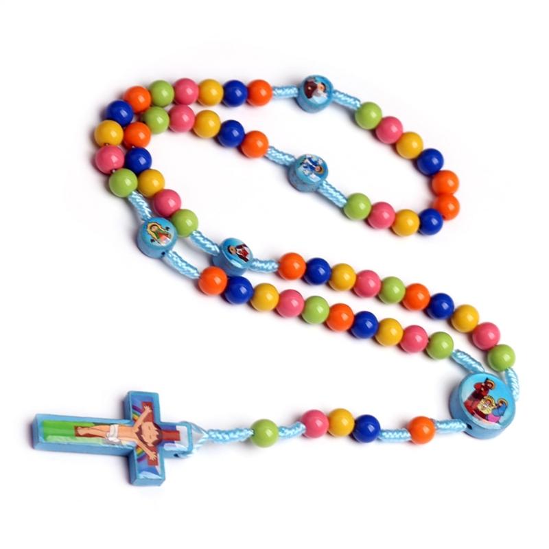 Cartoon Pendant Rosary Necklace for Children Kid Girls Fashion Religious A0KF