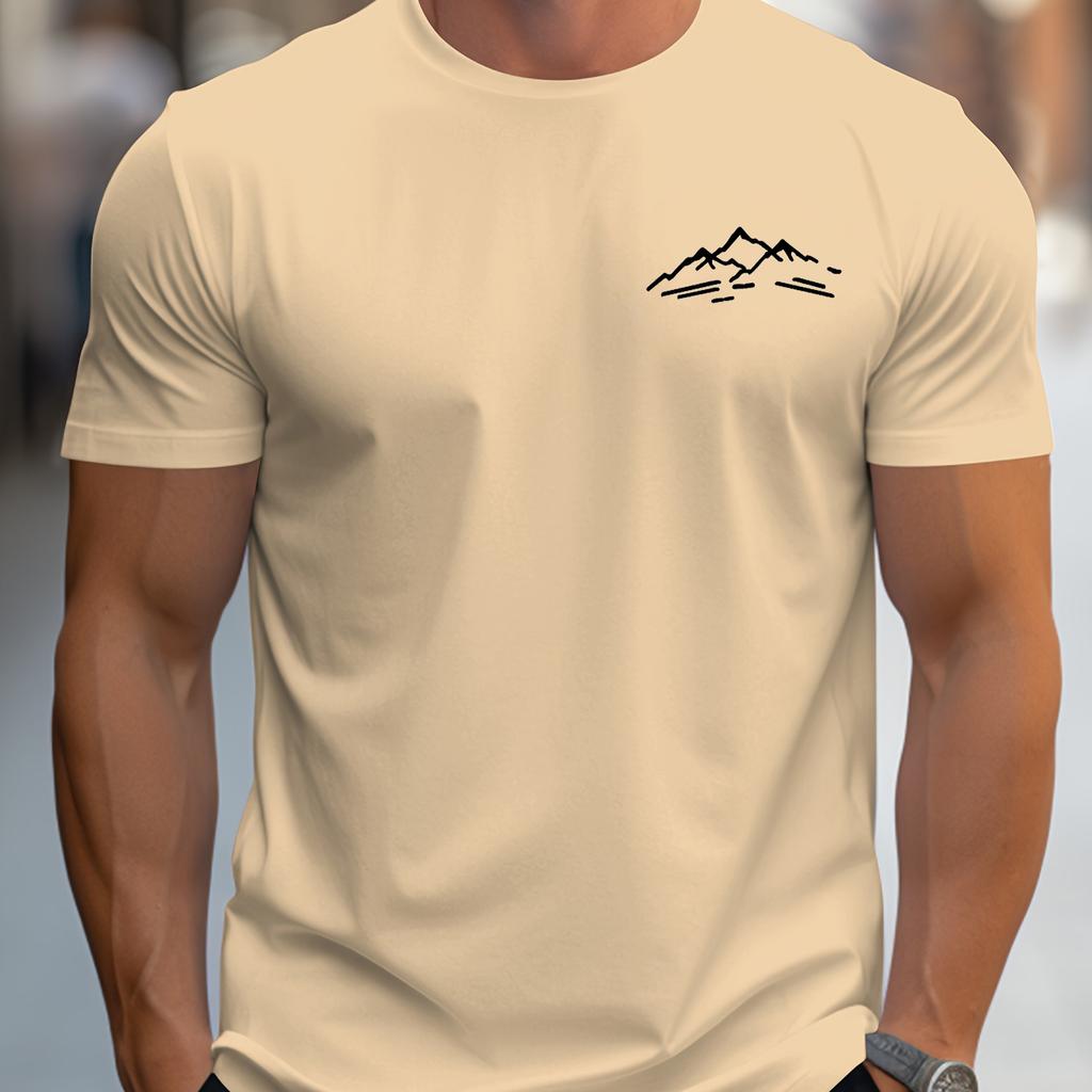 Summer Round Neck 3D Mountain Pattern Print T-shirts Fashionable Casual Short Sleeved Men's T-shirts