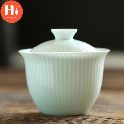 Hi Modern Jade Clay Shadow Green Kung Fu Gaiwan Keramik-Teeschale mit Deckel, weißes Porzellan, Büro-Teetasse, Trinkgeschirr