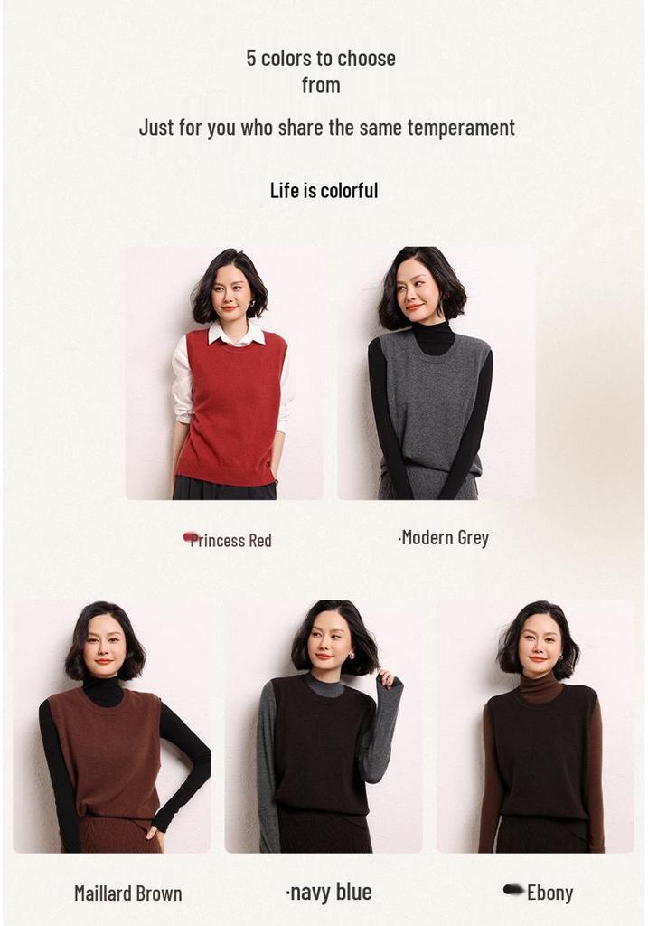 Women's Round Neck Cashmere Vest - 2024 Autumn/Winter Sleeveless Knit Pullover in Sweet Style