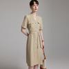 Women's V-Neck Short Sleeve Tie-Waist Midi Shirt Dress