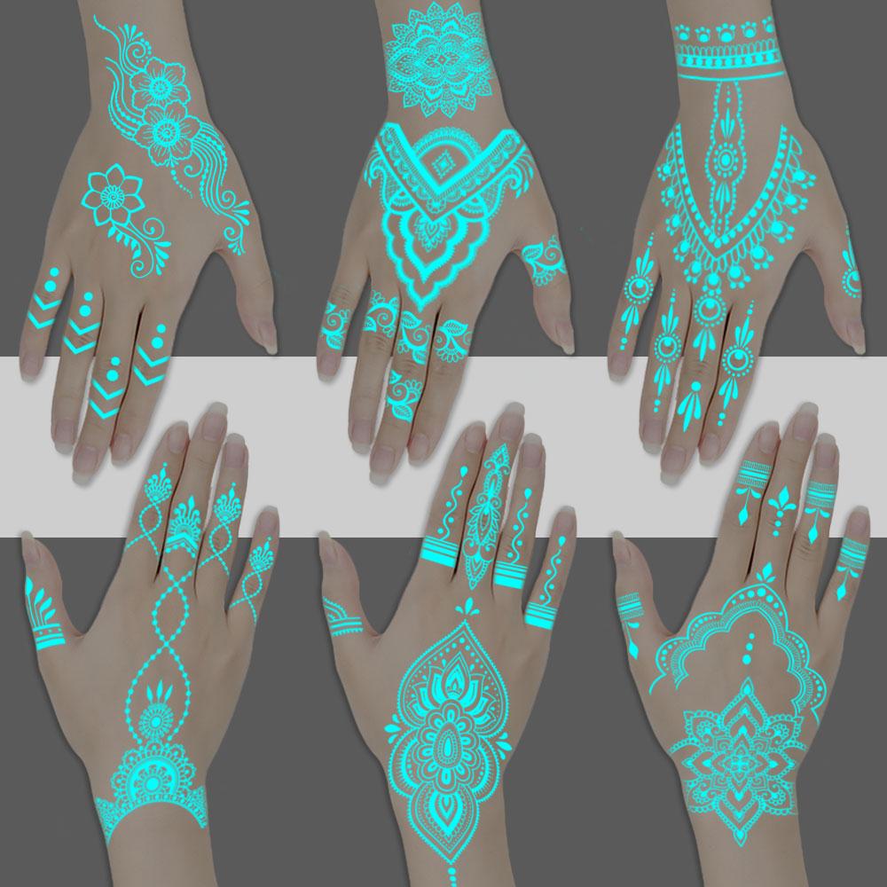 

1 лист водонепроницаемой и прочной временной белой татуировки хной с мандалой, светящейся