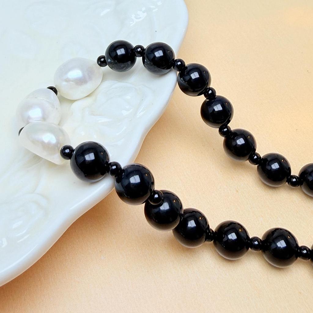 Women's 925 Sterling Silver Irregular Pearl & Agate High-End Clavicle Necklace