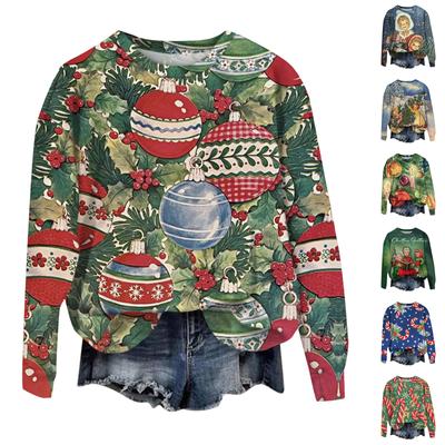 Women's Casual Fashion Christmas Printing Long Sleeve O-Neck Pullover Hoodies