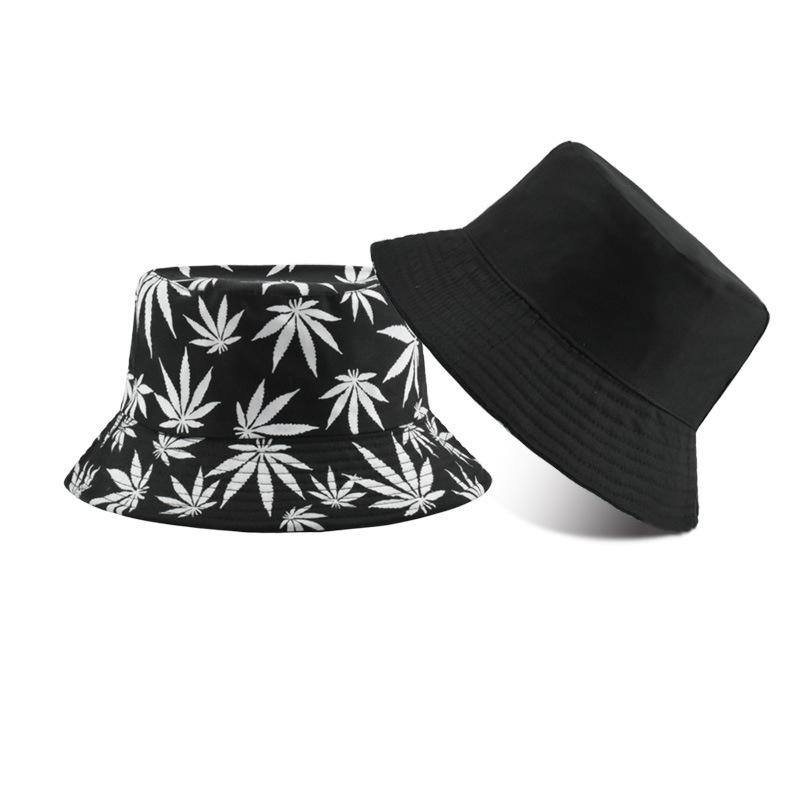 Retro style fashionable printed maple leaf fisherman hat, outdoor travel sun hat, double-sided basin hat that can be worn