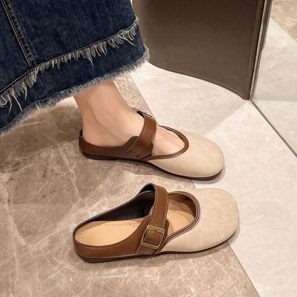 French retro lightweight simple wind slippers summer 2025 new bag head wear lazy shoes women