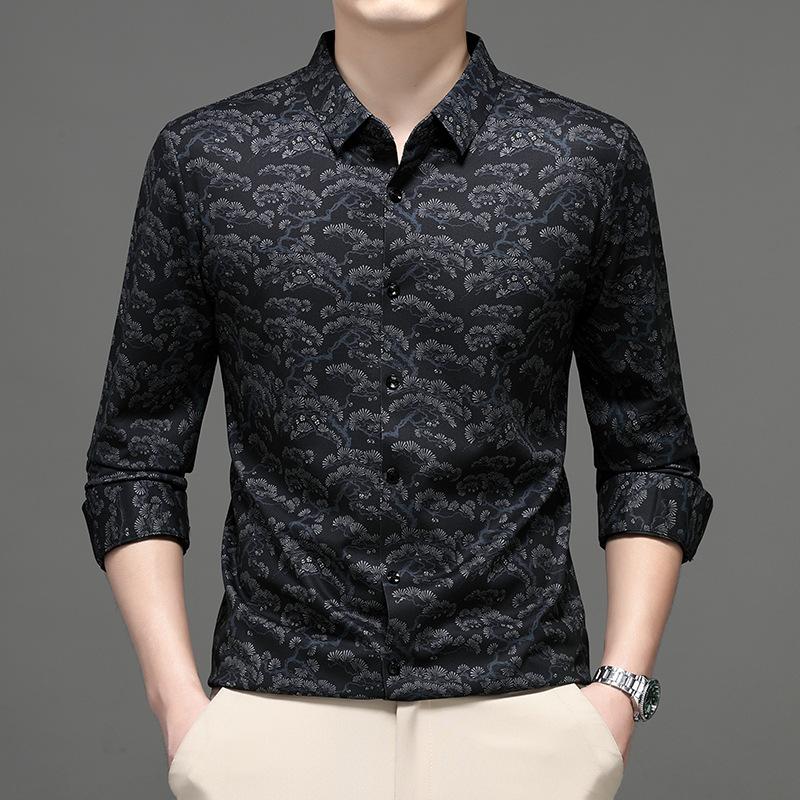 Men S Loose Fit Long Sleeve Printed Business Casual Shirt For Autumn