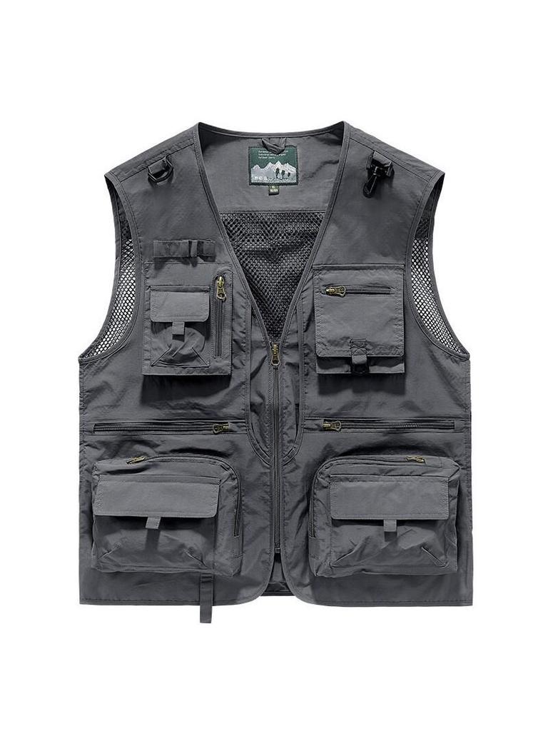 Gilet de pêche en maille à poches multiples à séchage rapide pour homme - Veste décontractée d'extérieur Printemps & Automne