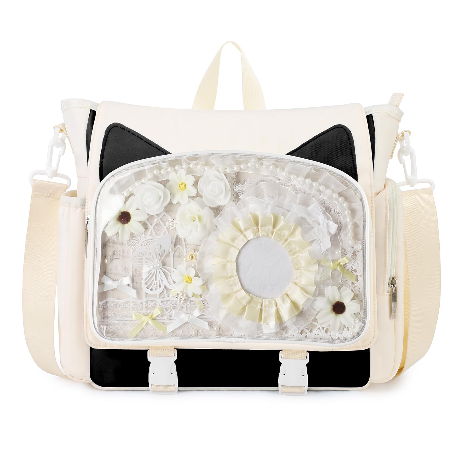 [TINYAT] Ита-сумка, Рюкзак для Ошикацу, Формат А4, Водоотталкивающий, 3-в-1, Милый рюкзак с ушками кошки и прозрачными карманами, Наплечный рюкзак для девочек, Идеальный