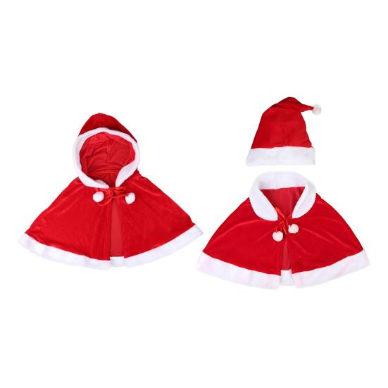 Christmas Cape Hat Set Festive Red White Xmas Outfit Soft Velvet Santa Costume Universal Size Makeup Clothing Props