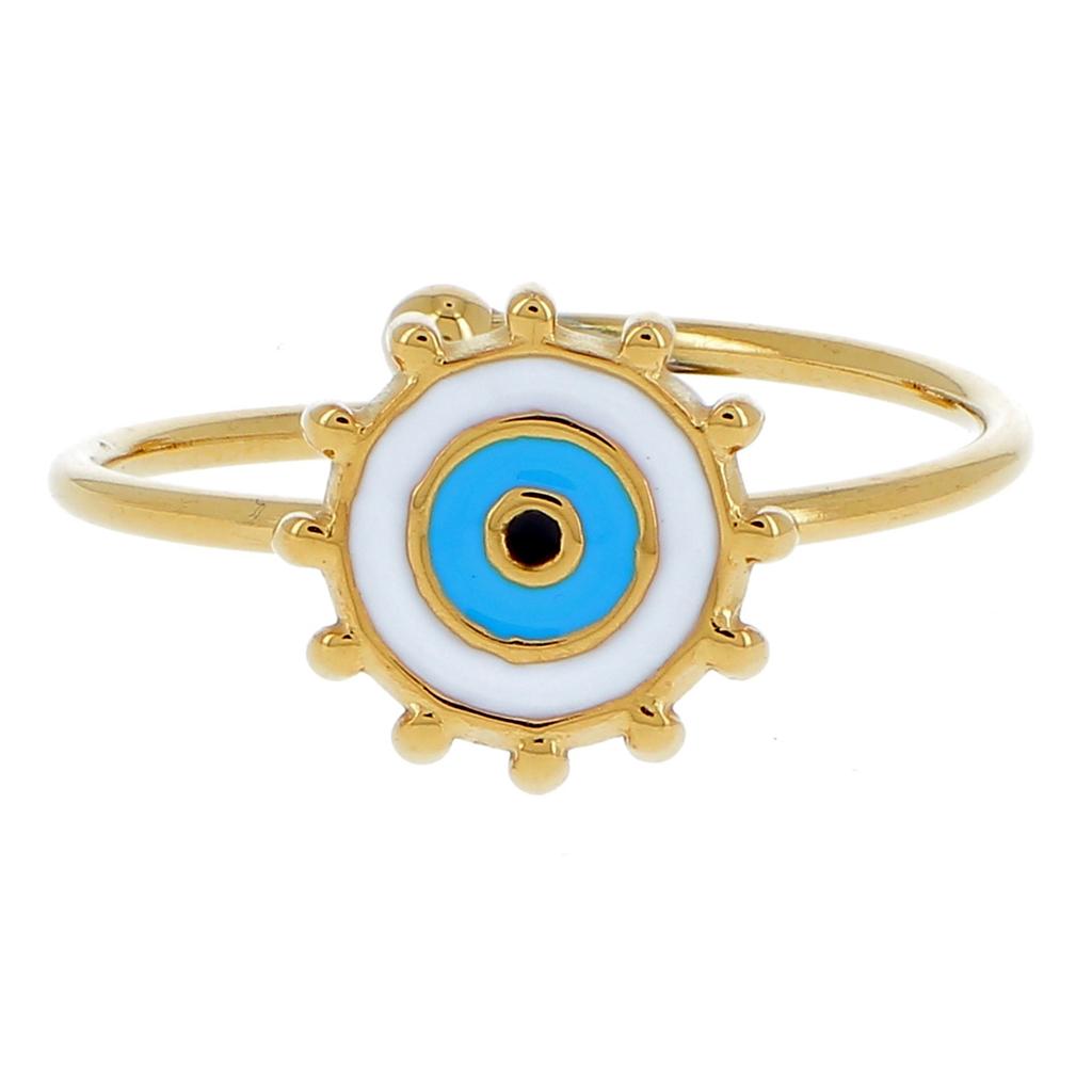 Les Trésors De Lily [R4417] - Designer Steel Ring 'Cléopatra' Blue White Gold - 10 Mm (eye)
