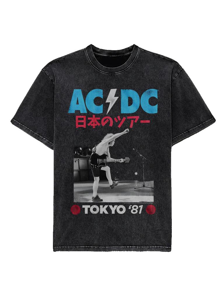 ACDC Band 1981 Tokyo Concert Commemorative Edition Mens Metal Punk Cotton Short Sleeve TShirt