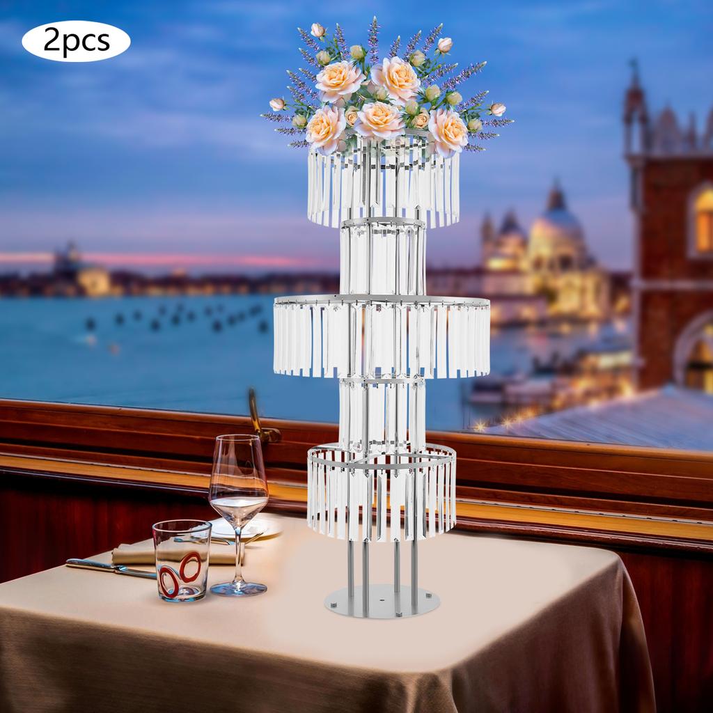 2-Pack 5-Tier Crystal Flower Stands, Round Base Silver Metal Plant Shelf, Indoor Multi-Level Display Rack for Home Garden Decor
