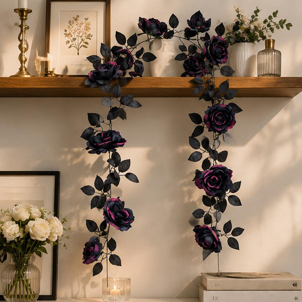 Künstliche Rosenranken-Girlande mit realistischen Blättern und Blumen-Design für Dekorationszwecke im Innen- und Außenbereich Halloween-Party Hausgarten Hochzeit