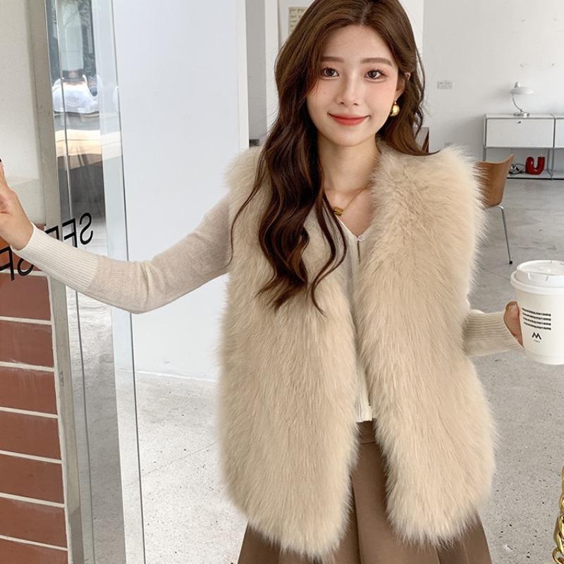 Fur Vest Women's Autumn and Winter Imitation Fox Fur Vest Jacket Fashionable Warm Outer Wear Fur Vest
