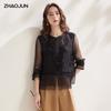Zhaojun Women's Mulberry Silk Embroidered Long-Sleeve Blouse