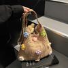 Trendige handgewebte Handtasche, Perlen-Hollow-Schultertasche, Damentasche, lässige Tragetasche mit großem Fassungsvermögen, Umhängetasche.