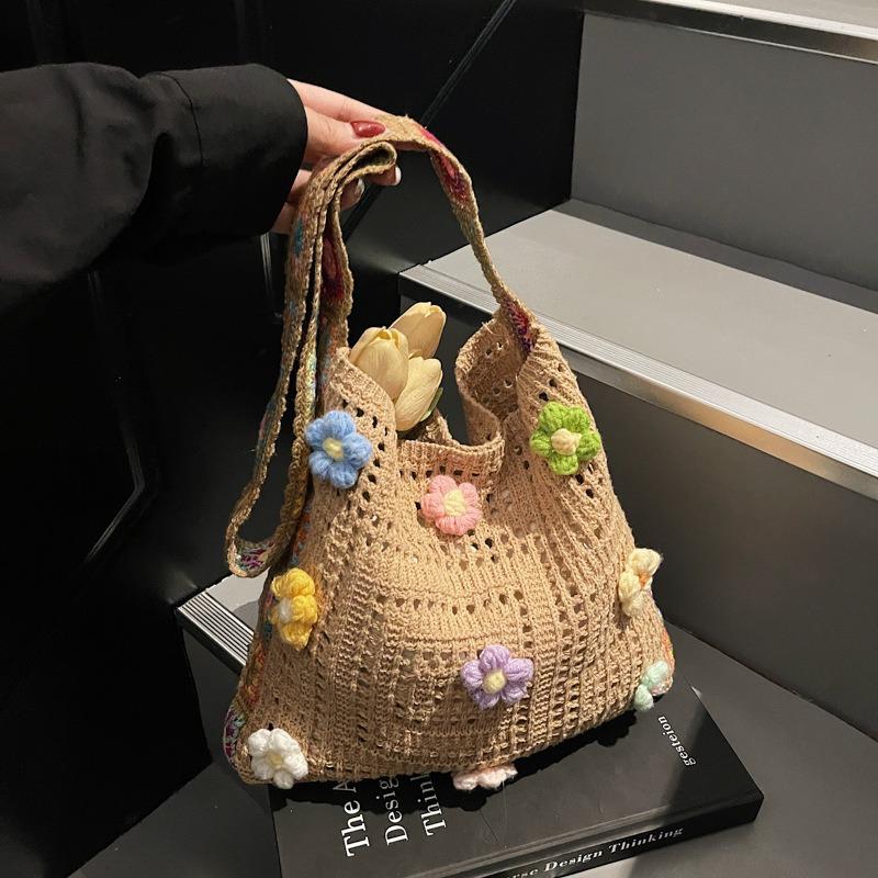 Trendige handgewebte Handtasche, Perlen-Hollow-Schultertasche, Damentasche, lässige Tragetasche mit großem Fassungsvermögen, Umhängetasche.